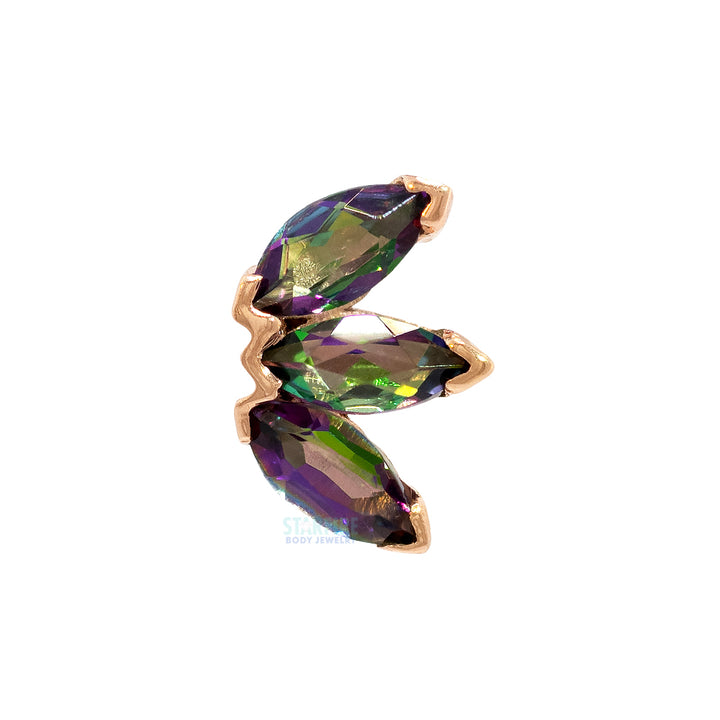 Triple Marquise Fan Threaded End in Gold & Platinum with Mystic Topaz