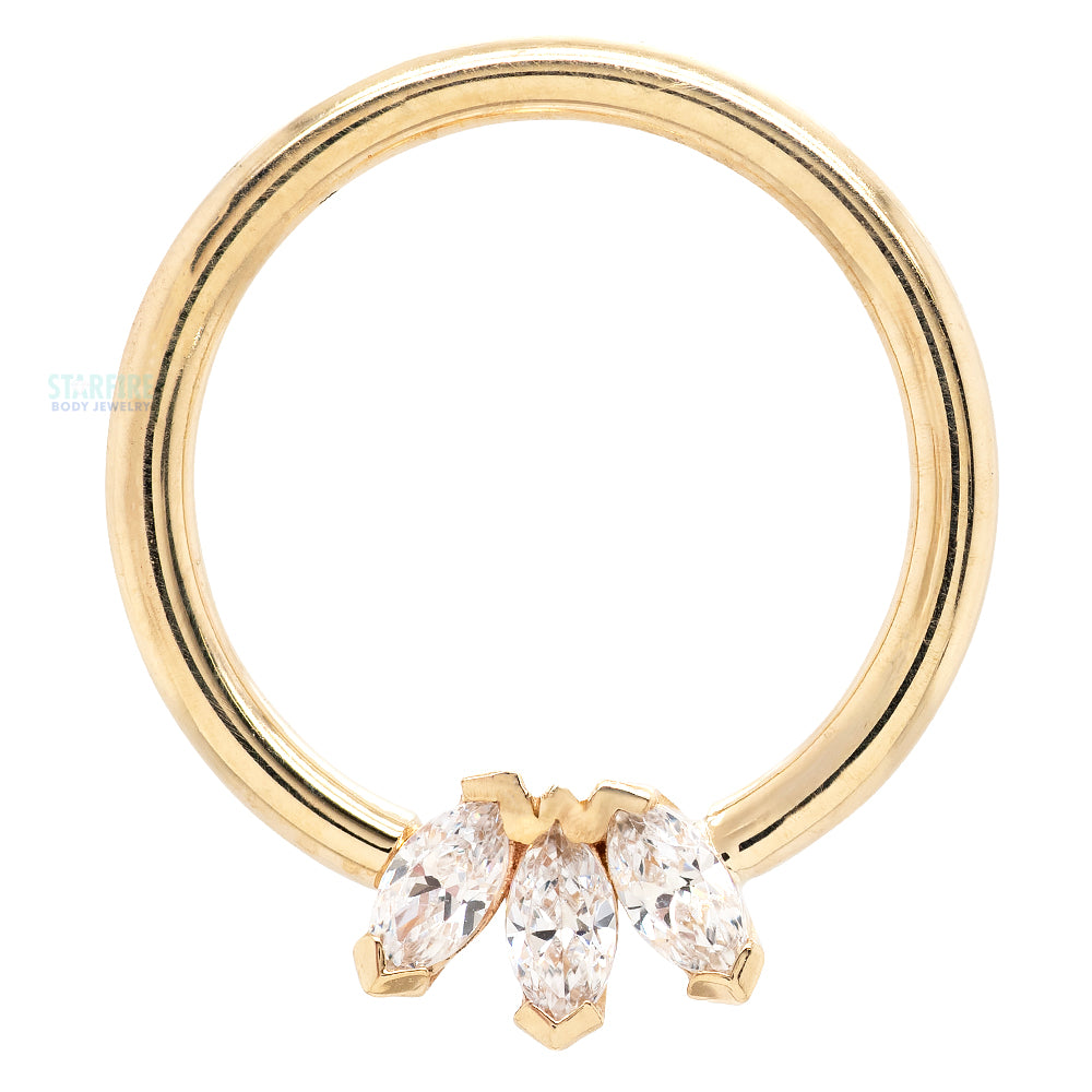 Triple Marquise Fan Seam Ring in Gold & Platinum with White CZ's