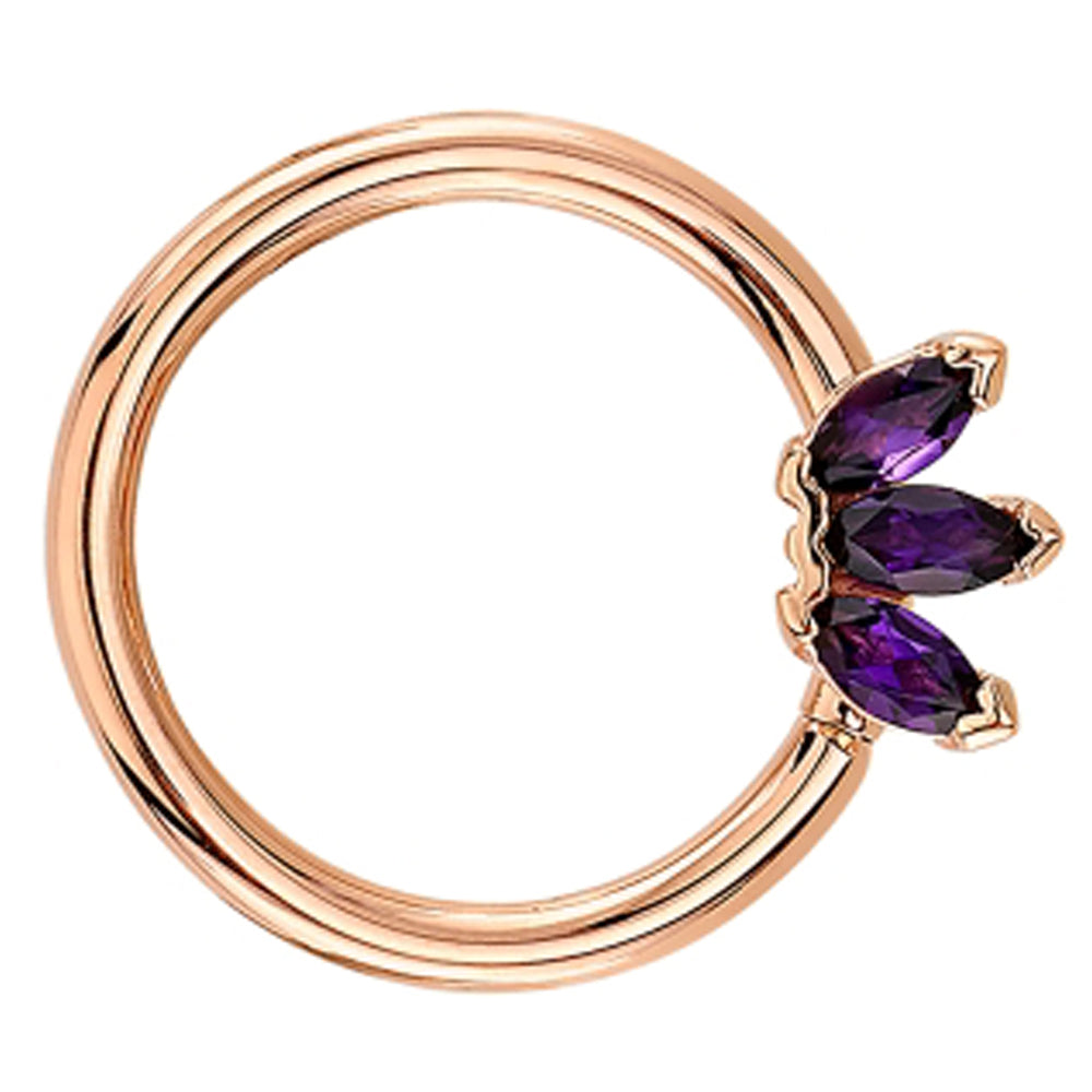 Triple Marquise Fan Seam Ring in Gold & Platinum with Amethyst