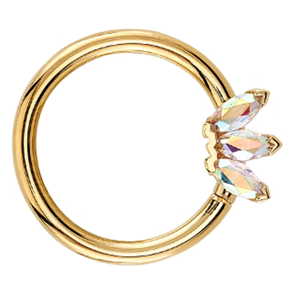 Triple Marquise Fan Seam Ring in Gold & Platinum with Mercury Mist Topaz'