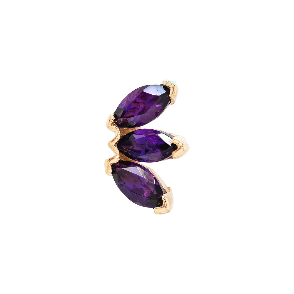 Triple Marquise Fan Threaded End in Gold & Platinum with Amethyst