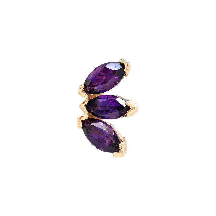 Triple Marquise Fan Threaded End in Gold & Platinum with Amethyst