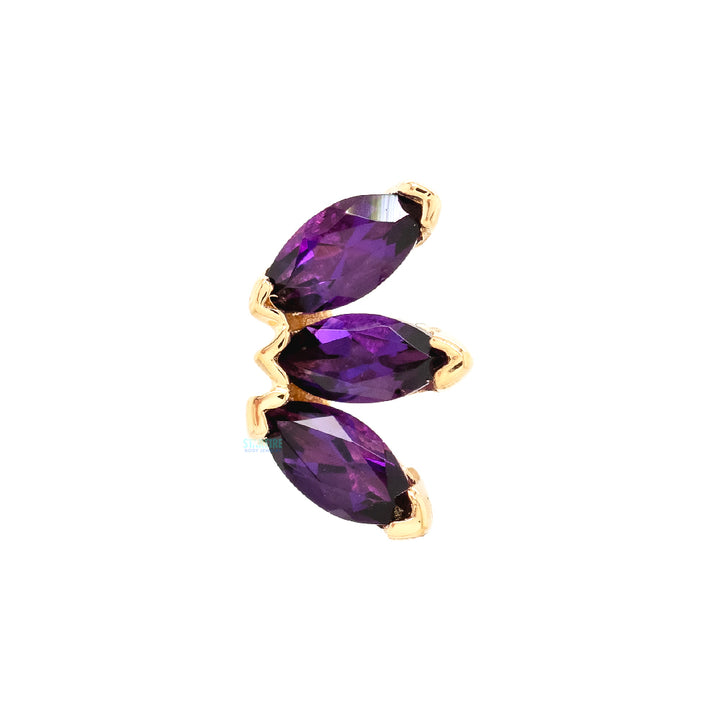 Triple Marquise Fan Threaded End in Gold & Platinum with Amethyst