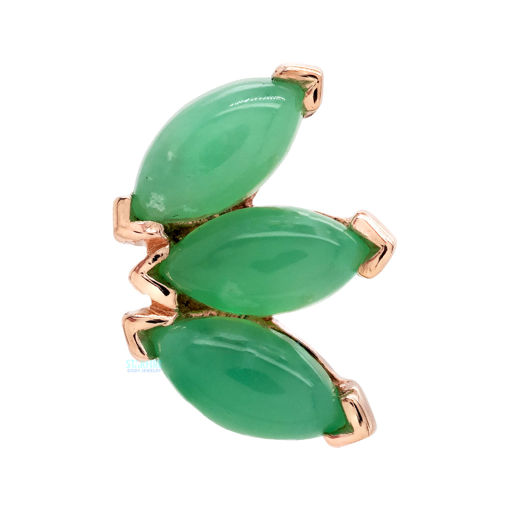 Triple Marquise Fan Threaded End in Gold & Platinum with Chrysoprase