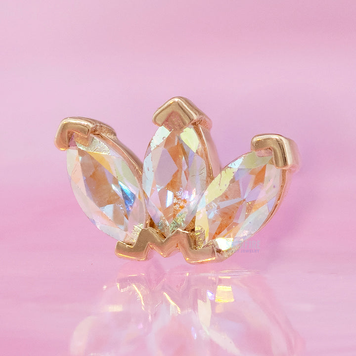 Triple Marquise Fan Threaded End in Gold & Platinum with Mercury Mist Topaz