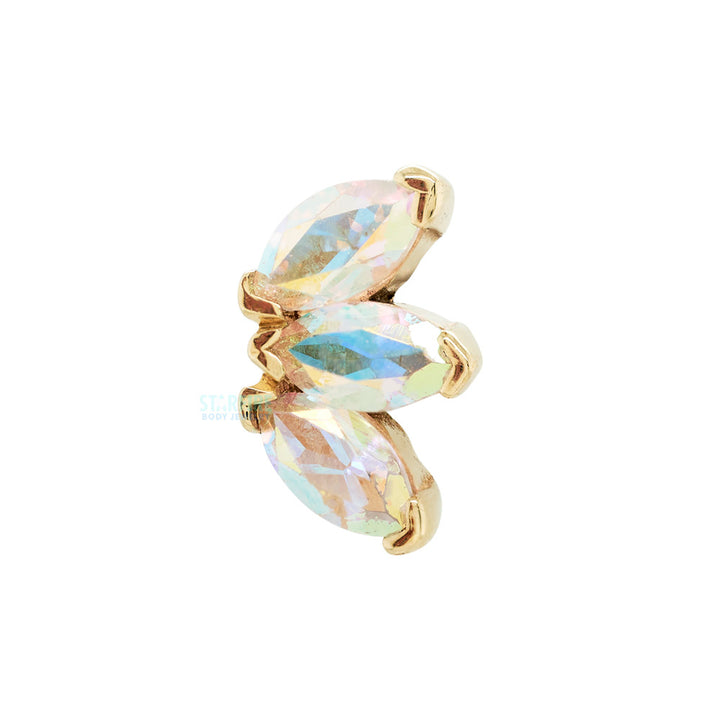 Triple Marquise Fan Threaded End in Gold & Platinum with Mercury Mist Topaz