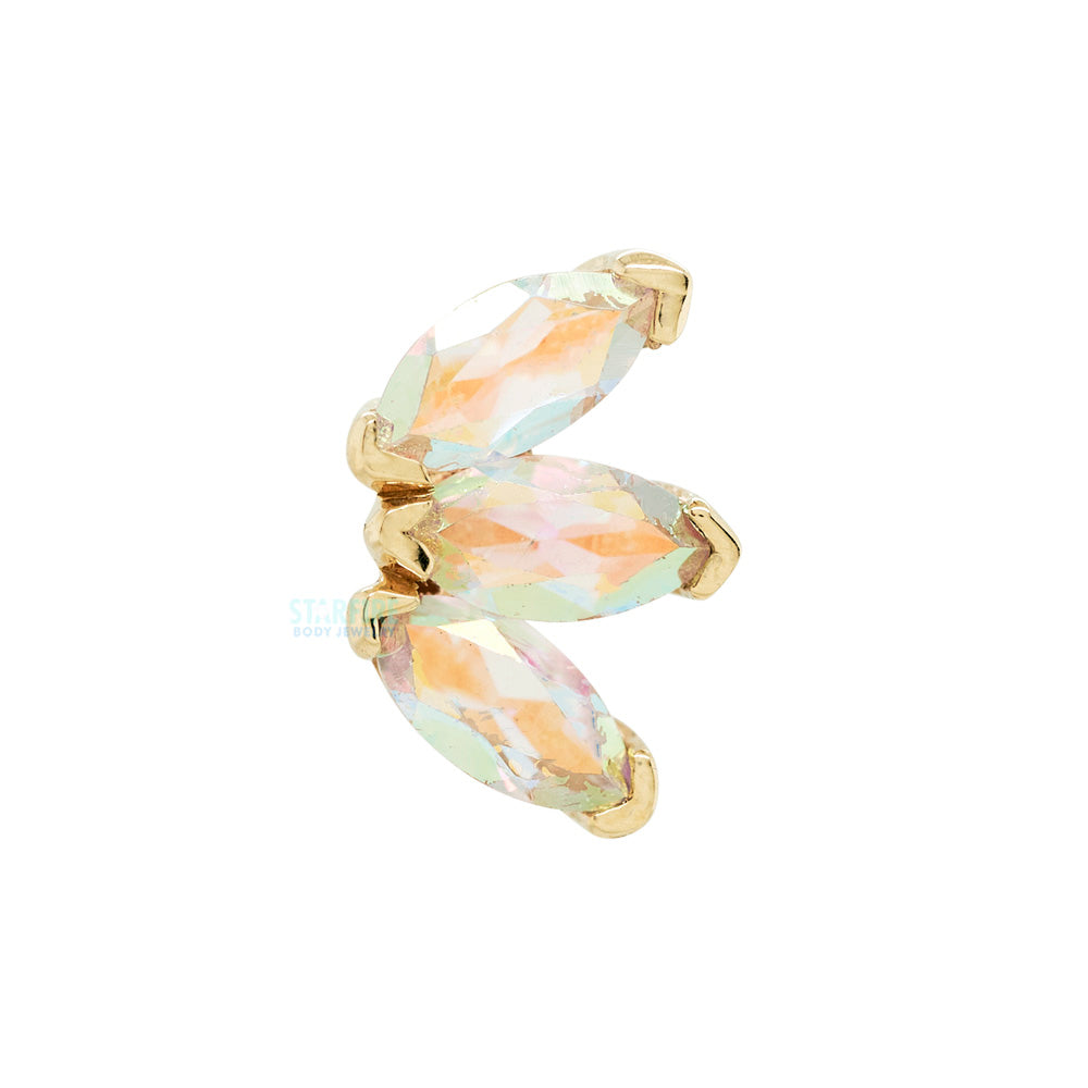 Triple Marquise Fan Threaded End in Gold & Platinum with Mercury Mist Topaz