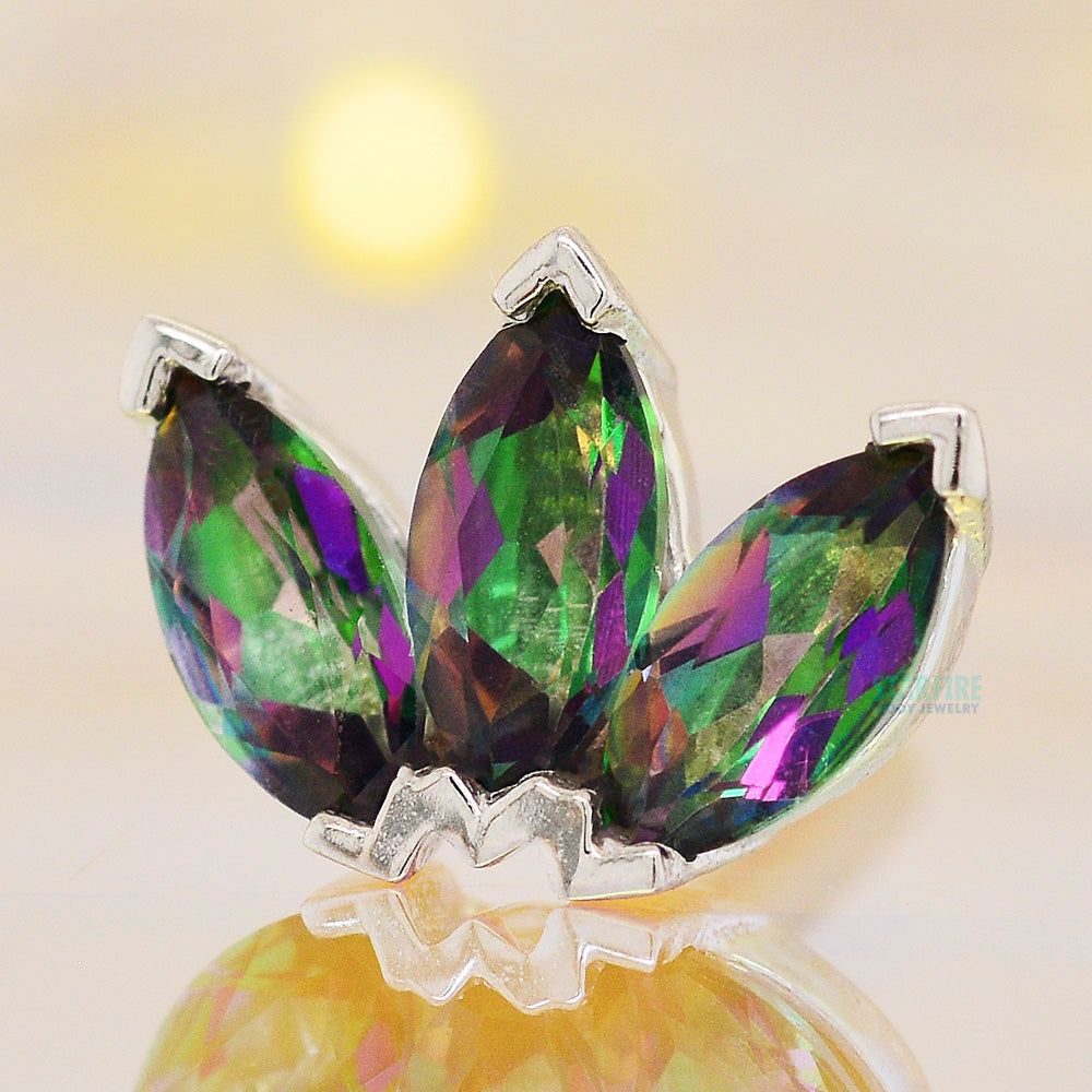 Triple Marquise Fan Threaded End in Gold & Platinum with Mystic Topaz