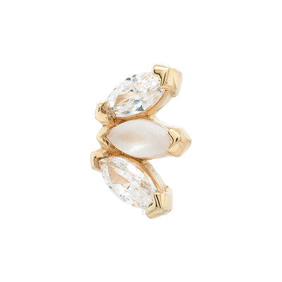 Triple Marquise Fan Threaded End in Gold & Platinum with Sandblasted & Faceted White CZ's