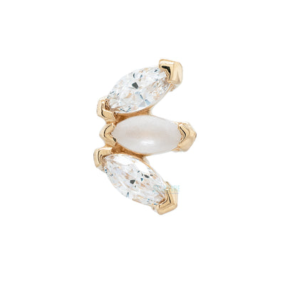 Triple Marquise Fan Threaded End in Gold & Platinum with Sandblasted & Faceted White CZ's