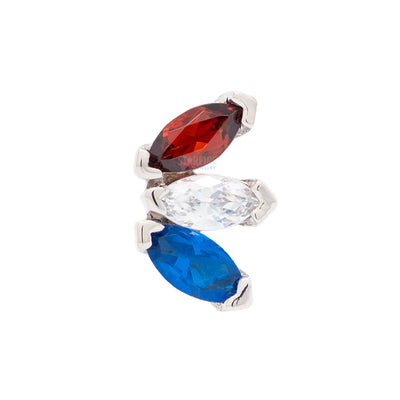 threadless: Triple Marquise Fan Pin in Gold & Platinum with Garnet, White CZ, and Synthetic Dark Blue