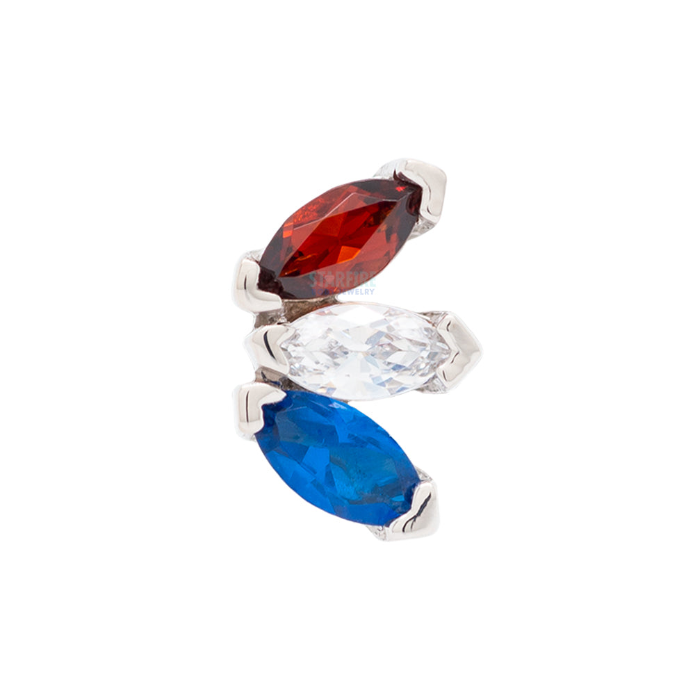 threadless: Triple Marquise Fan Pin in Gold & Platinum with Garnet, White CZ, and Synthetic Dark Blue