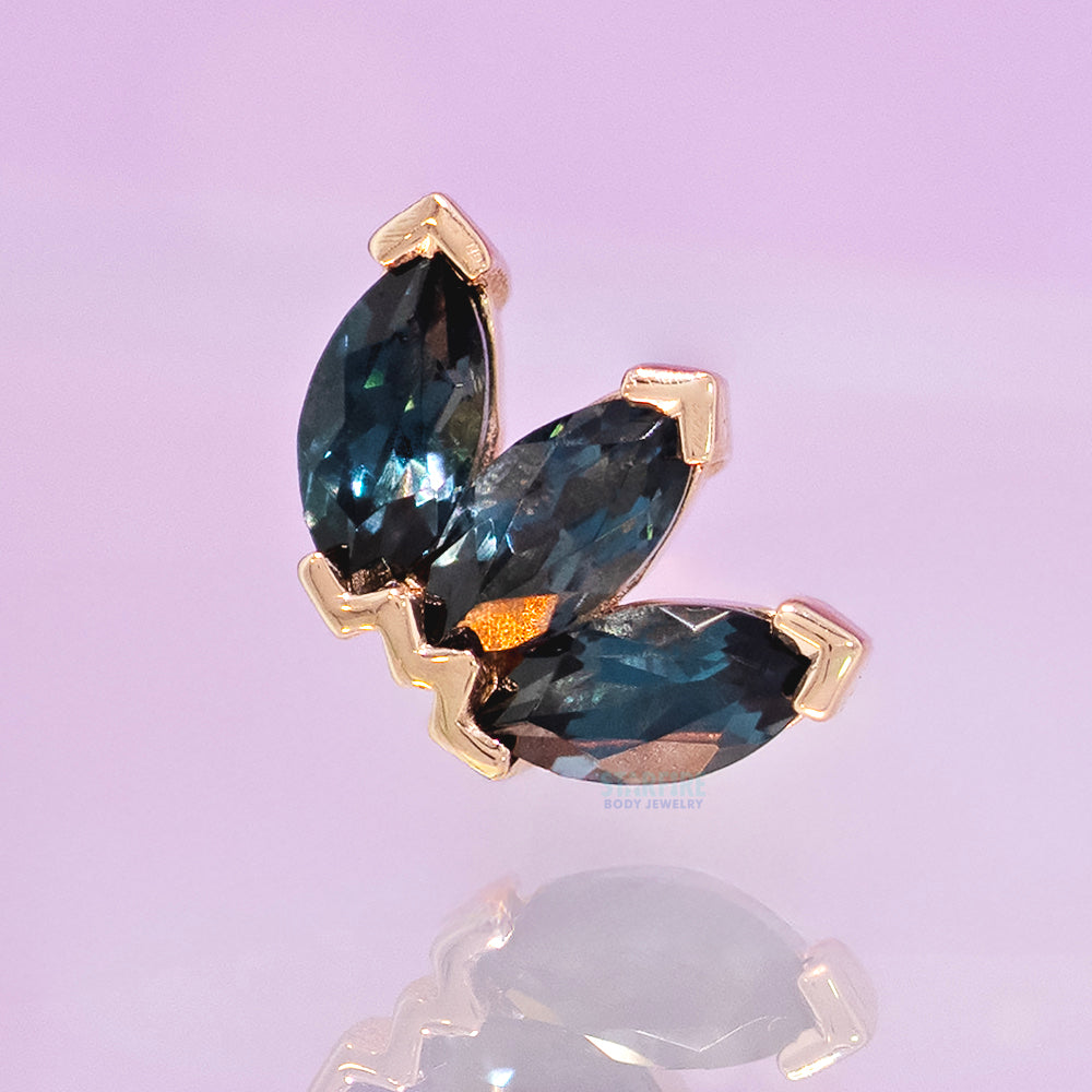 threadless: Triple Marquise Fan Pin in Gold & Platinum with London Blue Topaz