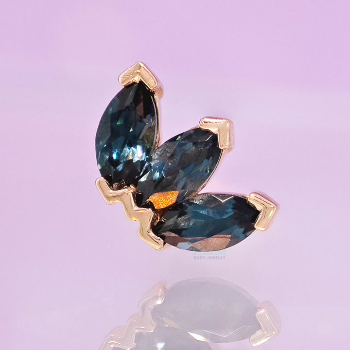 threadless: Triple Marquise Fan Pin in Gold & Platinum with London Blue Topaz