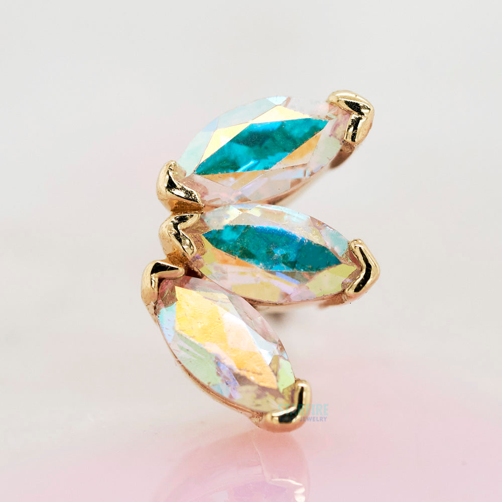 threadless: Triple Marquise Fan Pin in Gold & Platinum with Mercury Mist Topaz'