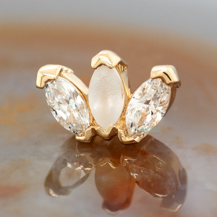 threadless: Triple Marquise Fan Pin in Gold & Platinum with Sandblasted & Faceted White CZ's