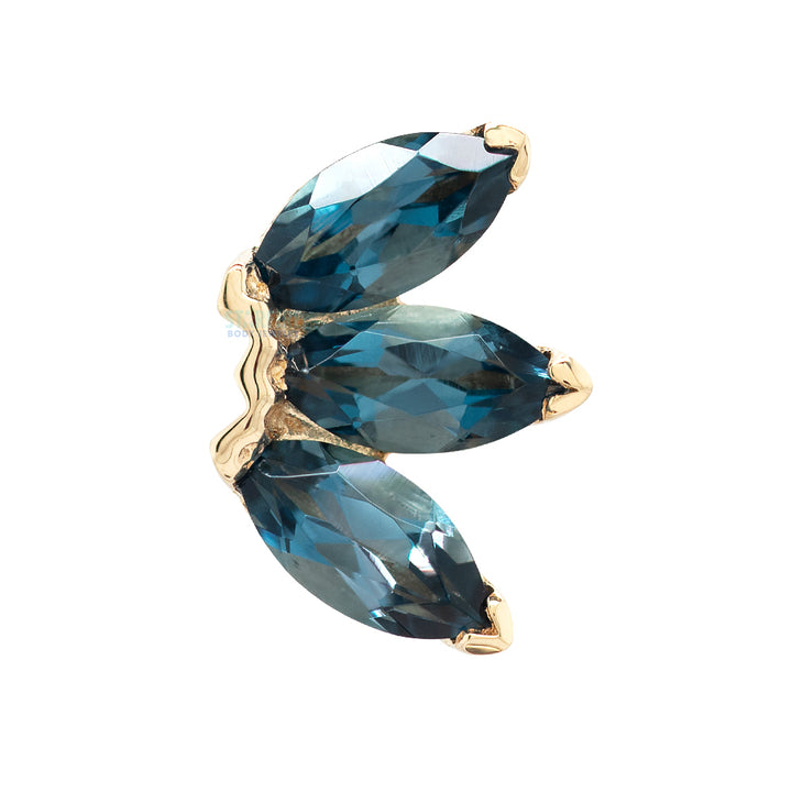 Triple Marquise Fan Threaded End in Gold & Platinum with London Blue Topaz'