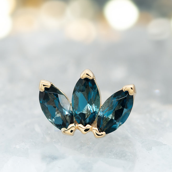 Triple Marquise Fan Threaded End in Gold & Platinum with London Blue Topaz'
