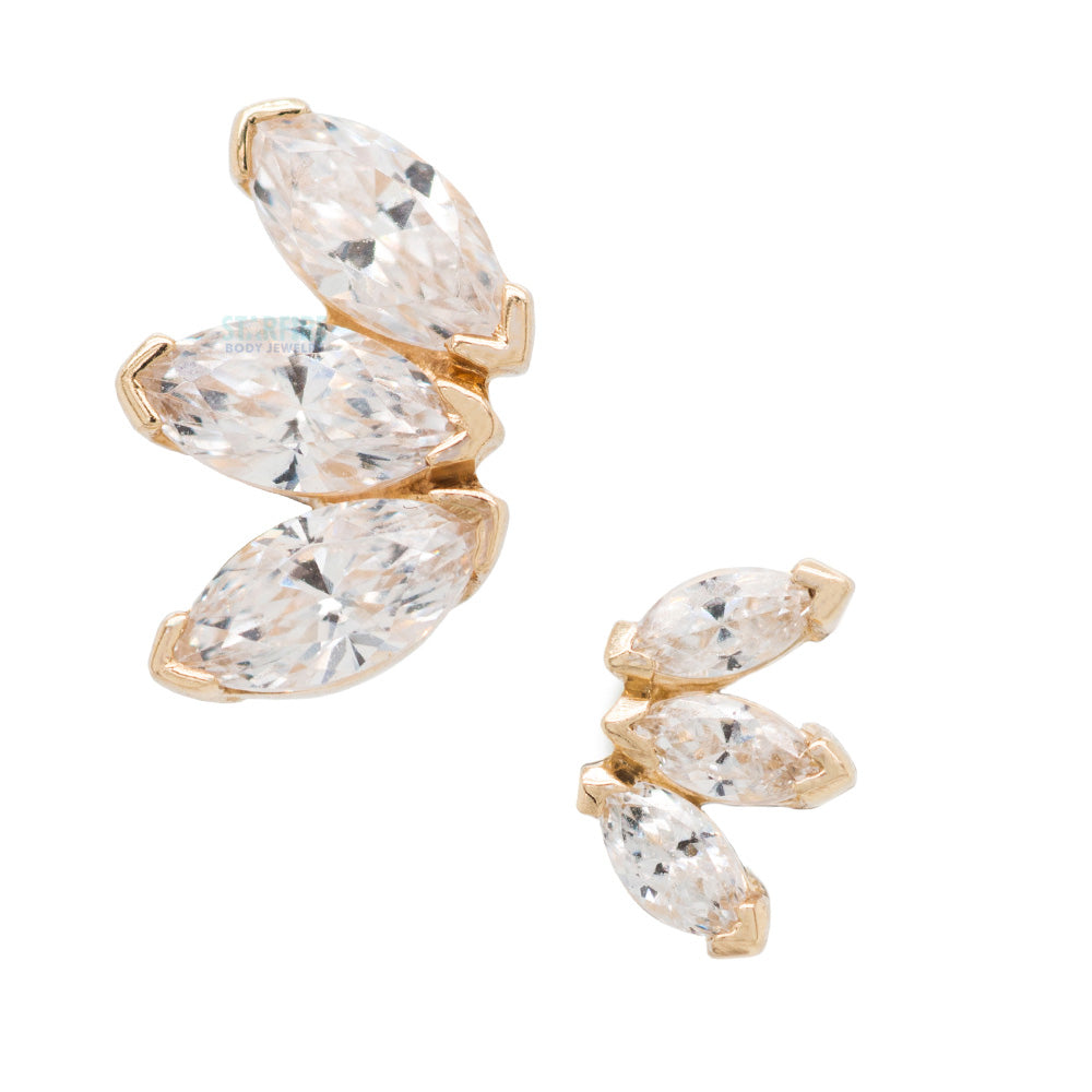 Triple Marquise Fan Threaded End in Gold & Platinum with White CZ's