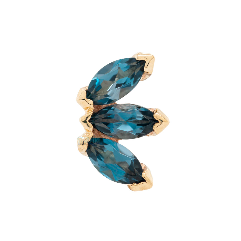 threadless: Triple Marquise Fan Pin in Gold & Platinum with London Blue Topaz