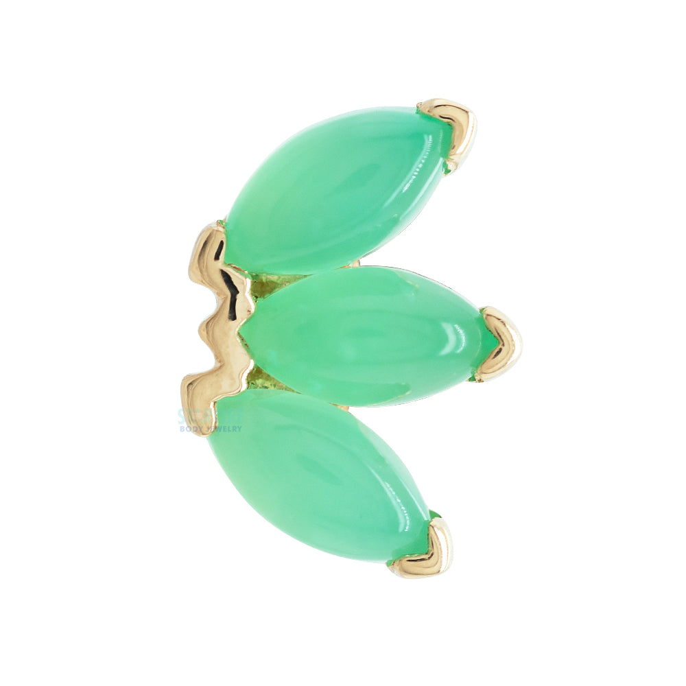 Triple Marquise Fan Threaded End in Gold & Platinum with Chrysoprase