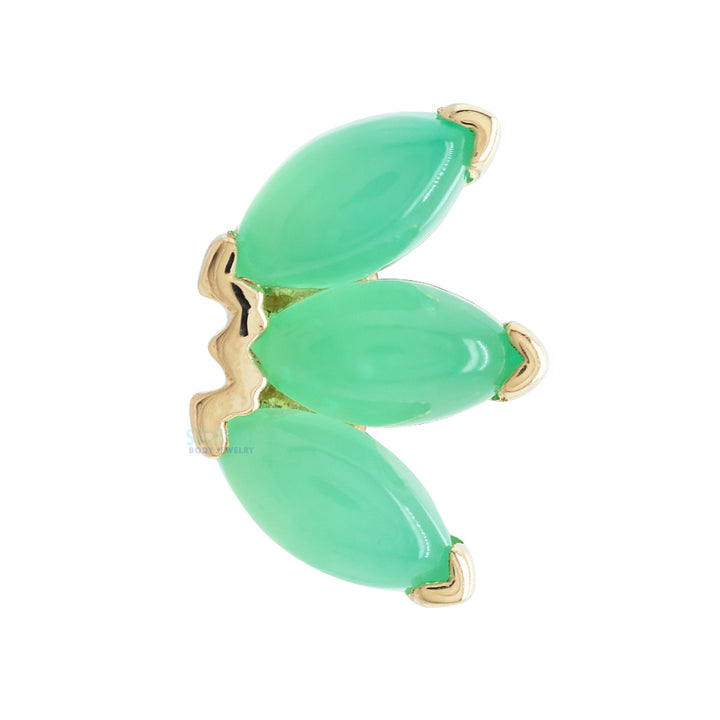 Triple Marquise Fan Threaded End in Gold & Platinum with Chrysoprase