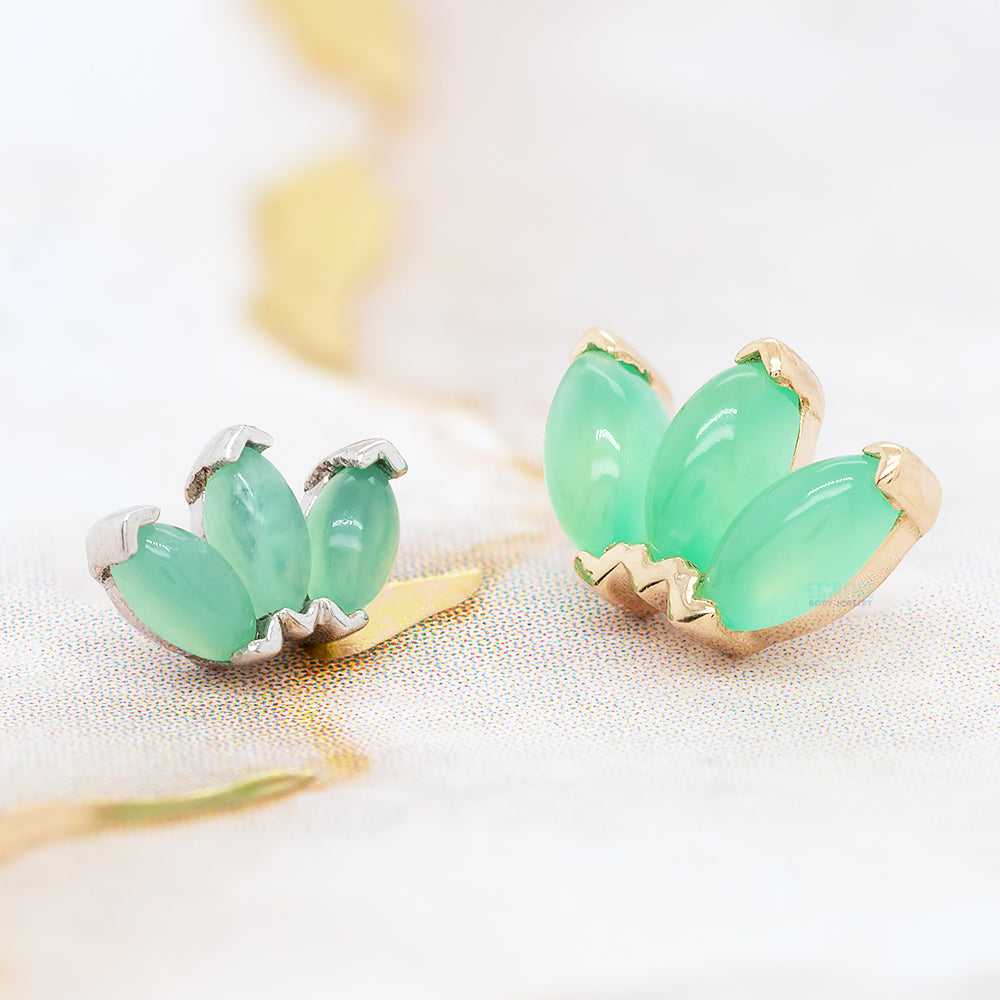 Triple Marquise Fan Threaded End in Gold & Platinum with Chrysoprase