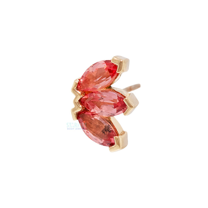 threadless: Triple Marquise Fan Pin in Gold & Platinum with Padparadscha Sapphire