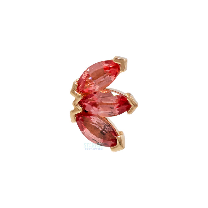 threadless: Triple Marquise Fan Pin in Gold & Platinum with Padparadscha Sapphire
