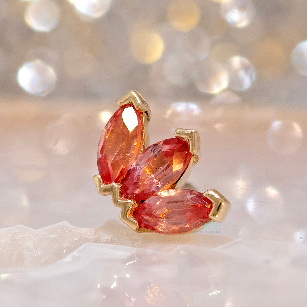 threadless: Triple Marquise Fan Pin in Gold & Platinum with Padparadscha Sapphire