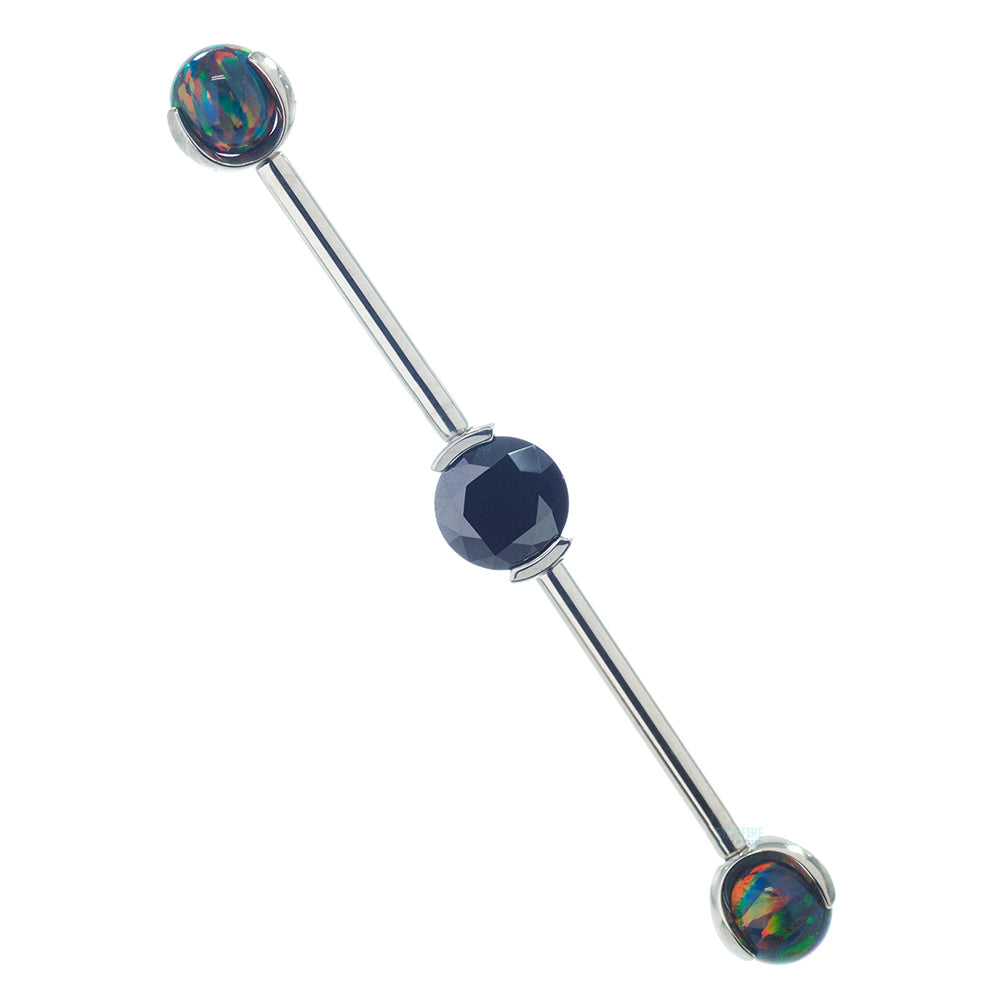 Round Faceted Gem Industrial Barbell with Opal Balls in Prong's