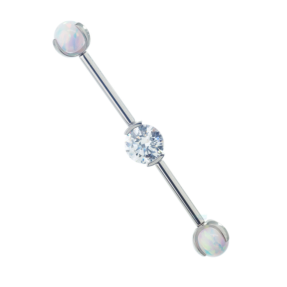 Round Faceted Gem Industrial Barbell with Opal Balls in Prong's