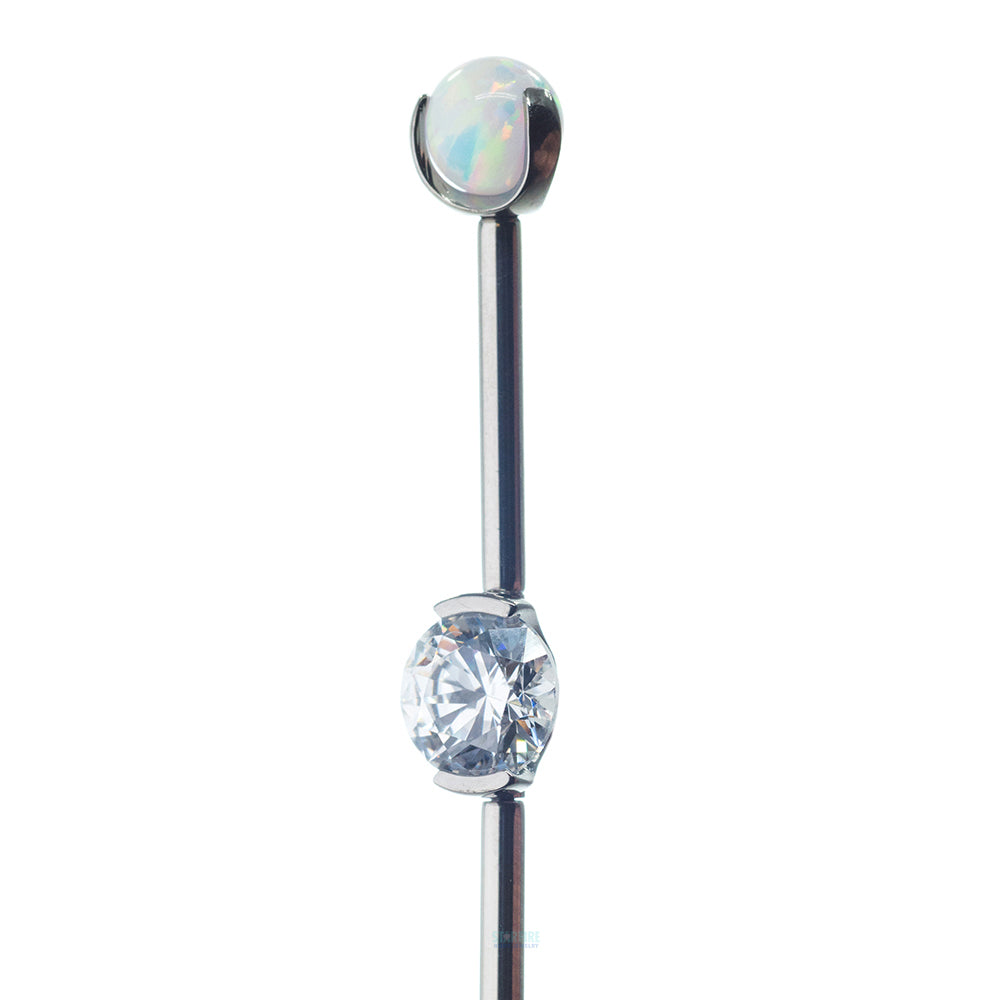 Round Faceted Gem Industrial Barbell with Opal Balls in Prong's
