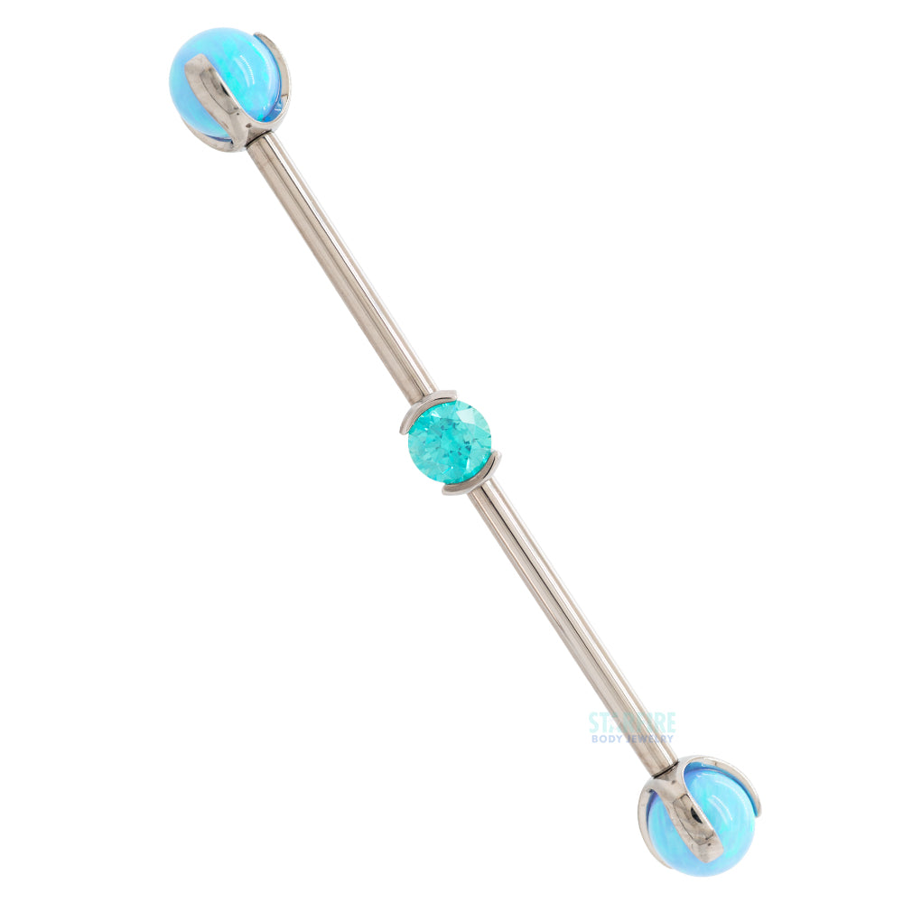 Round Faceted Gem Industrial Barbell with Opal Balls in Prong's