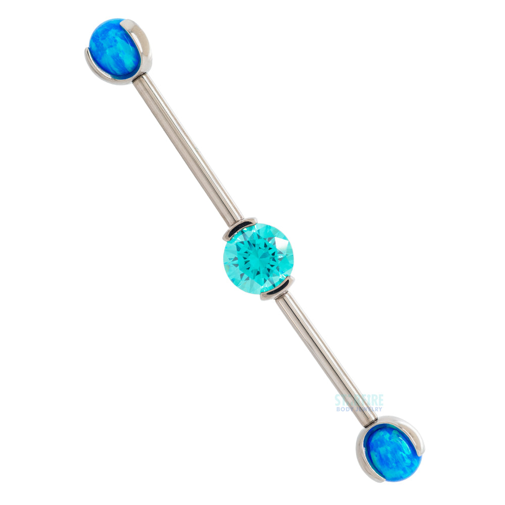 Round Faceted Gem Industrial Barbell with Opal Balls in Prong's