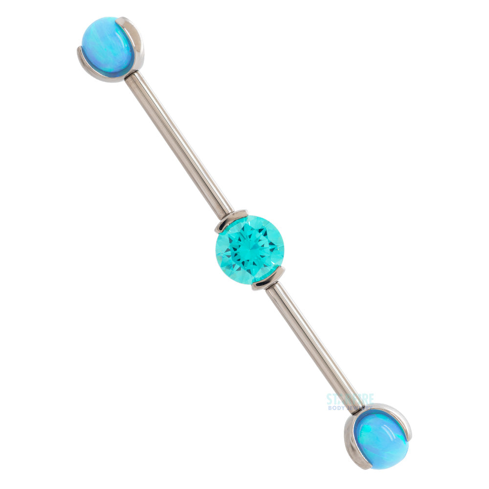Round Faceted Gem Industrial Barbell with Opal Balls in Prong's