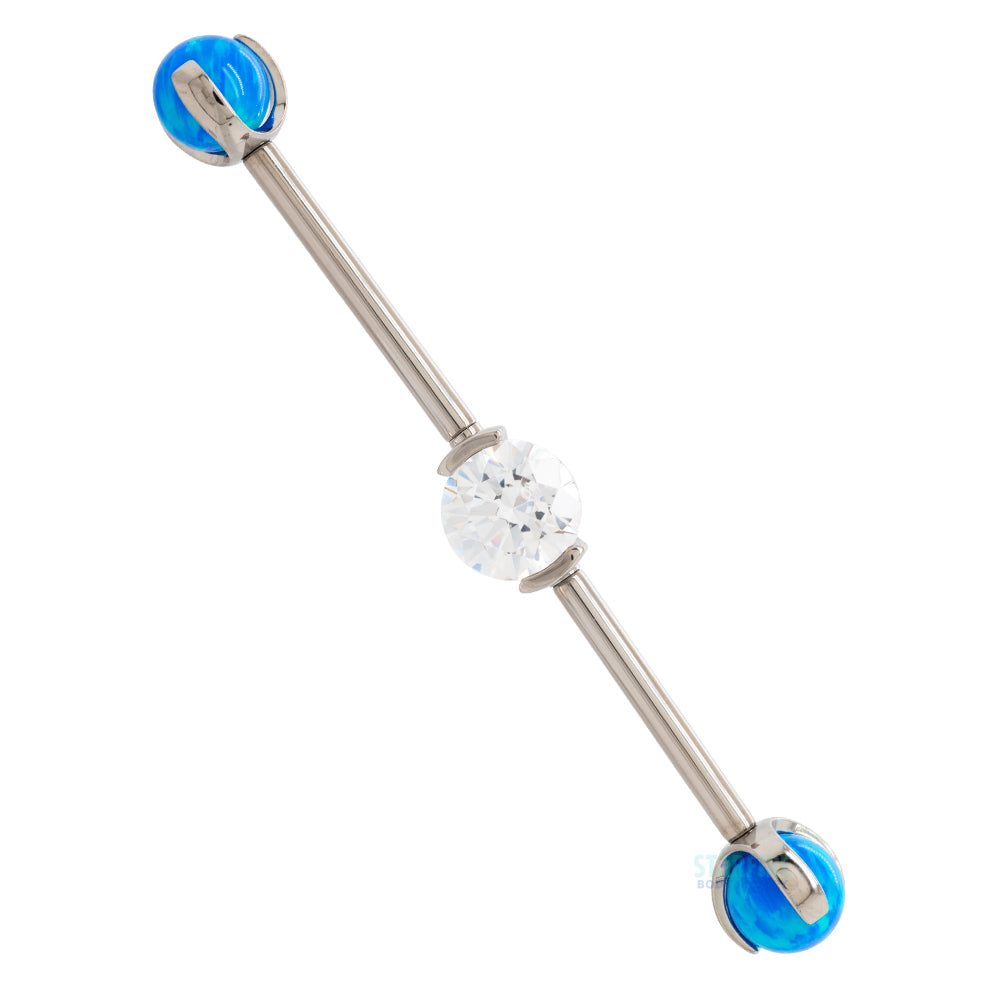 Round Faceted Gem Industrial Barbell with Opal Balls in Prong's