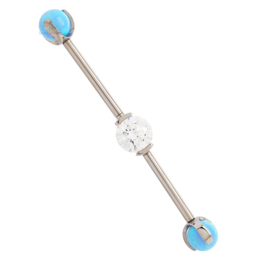 Round Faceted Gem Industrial Barbell with Opal Balls in Prong's