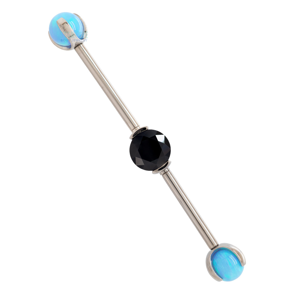 Round Faceted Gem Industrial Barbell with Opal Balls in Prong's