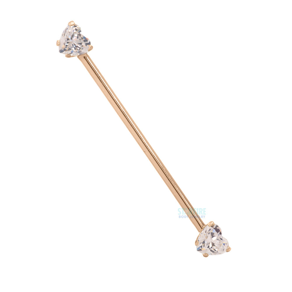 threadless: Heart-Cut Brilliant-Cut Gem Side-Set Industrial Barbell in Gold