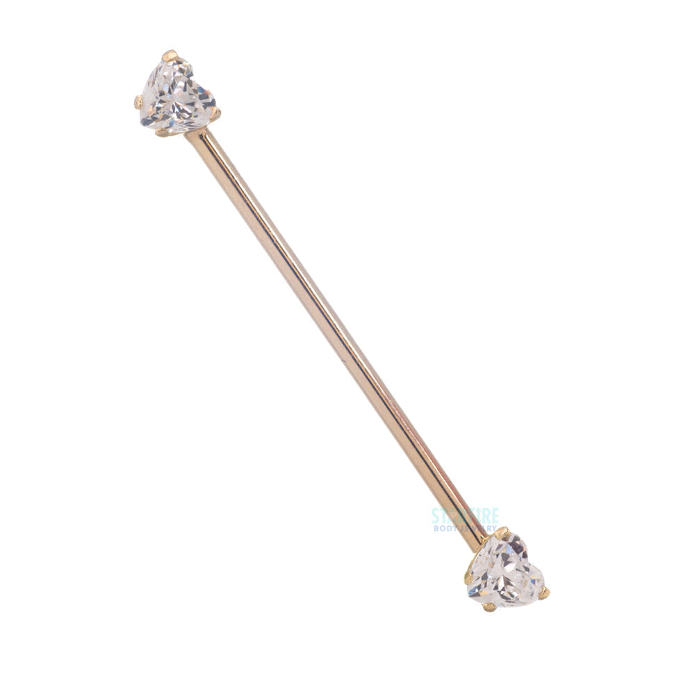 threadless: Heart-Cut Brilliant-Cut Gem Side-Set Industrial Barbell in Gold