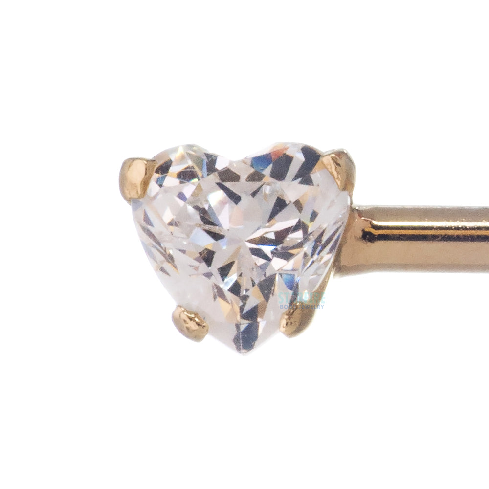 threadless: Heart-Cut Brilliant-Cut Gem Side-Set Industrial Barbell in Gold