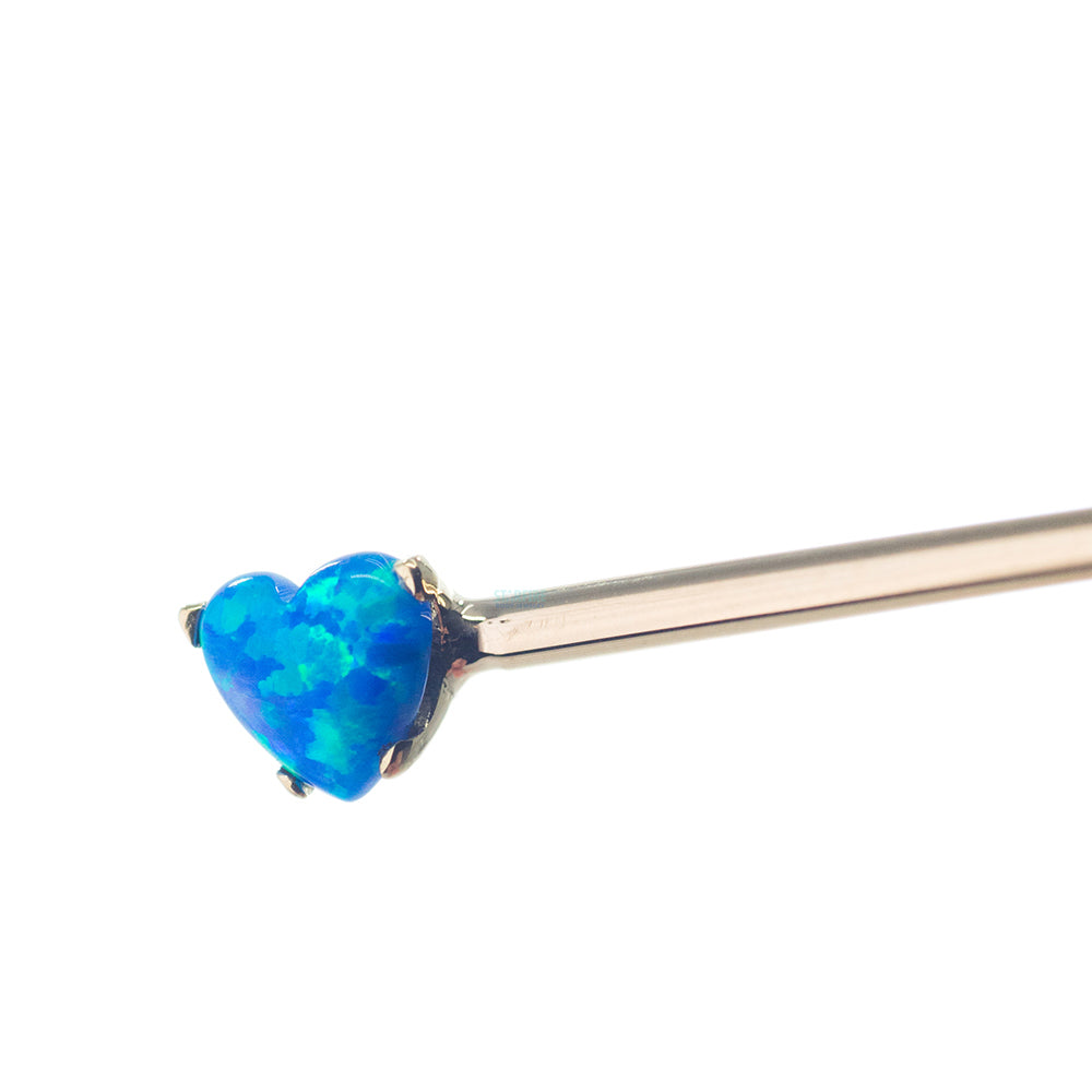 threadless: Heart-Cut Opal Cabochon Side-Set Industrial Barbell in Yellow Gold