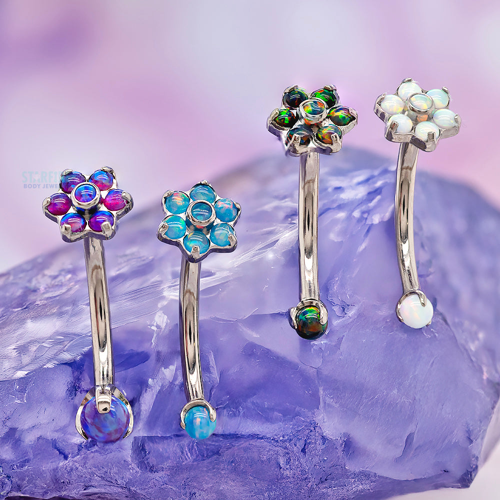 Opal Flower & Opal Ball in Prong's Curved Barbell