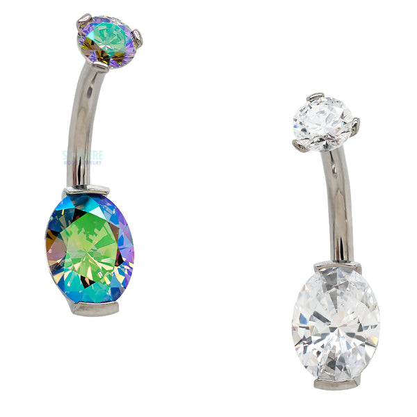 Industrial Strength Prong-Set Oval Faceted Gem Navel Curve