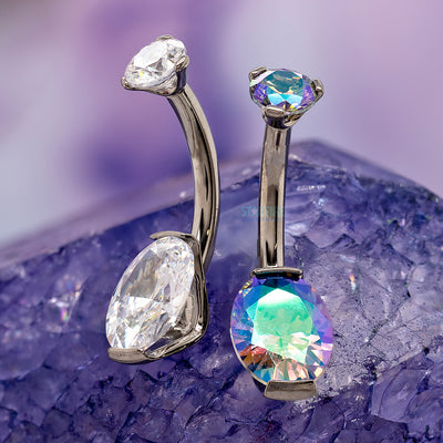 Oval Prong-Set Faceted Gem Navel Curve