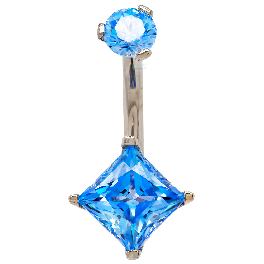 Princess Cut Prong-Set Faceted Gem Navel Curve