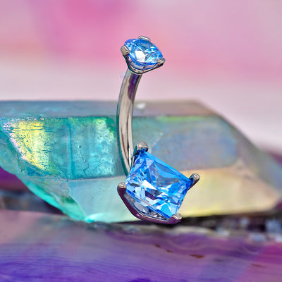Princess Cut Prong-Set Faceted Gem Navel Curve