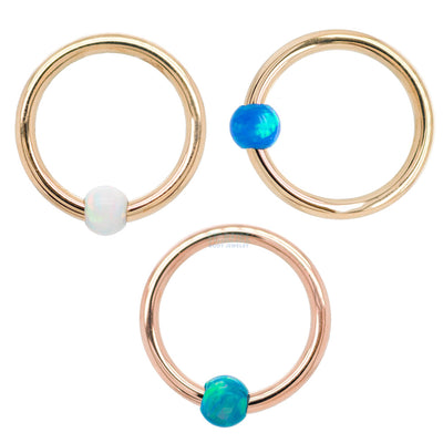 Captive Bead Ring (CBR) in Gold with Green Opal Captive Bead