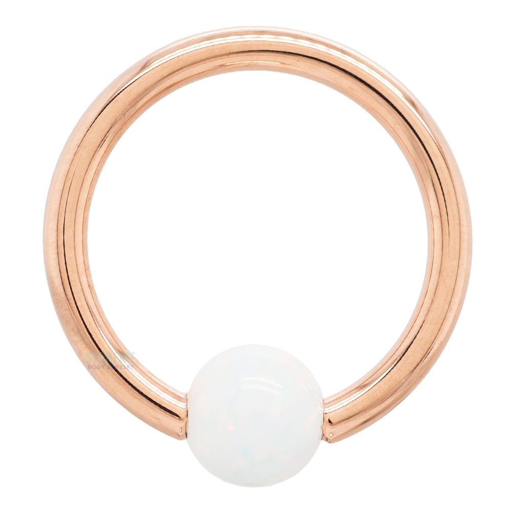 Captive Bead Ring (CBR) in Gold with White Opal Captive Bead